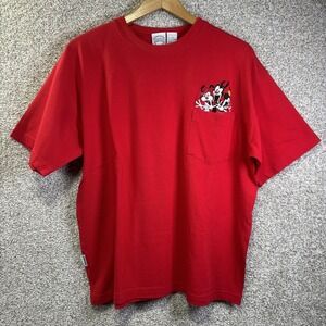 Animaniacs Shirt Mens Large Red Pocket Yakko Wakko Dot Embroidered Graphic Tee